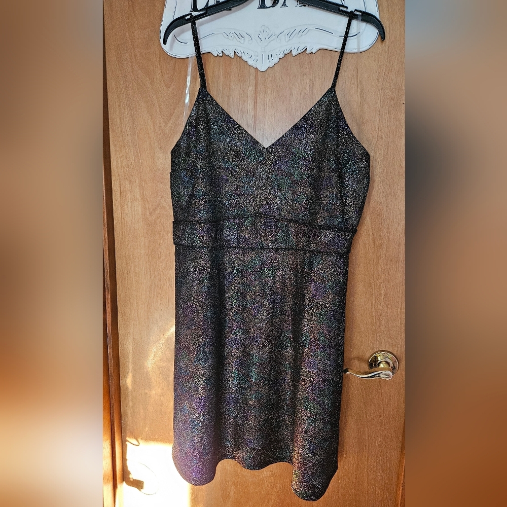 Sparkle Black Multicolor V-Neck Evening Dress